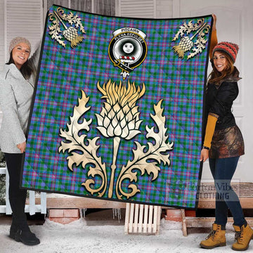 Pitcairn Tartan Quilt with Family Crest and Golden Thistle Style