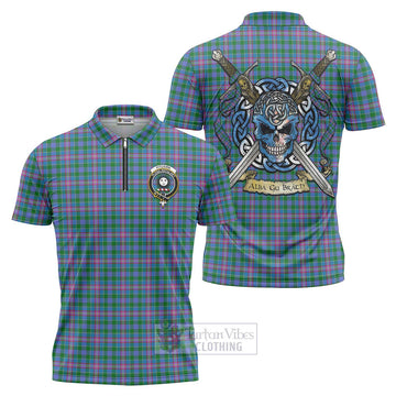 Pitcairn Tartan Zipper Polo Shirt with Family Crest Celtic Skull Style Unisex - Tartan Vibes Clothing
