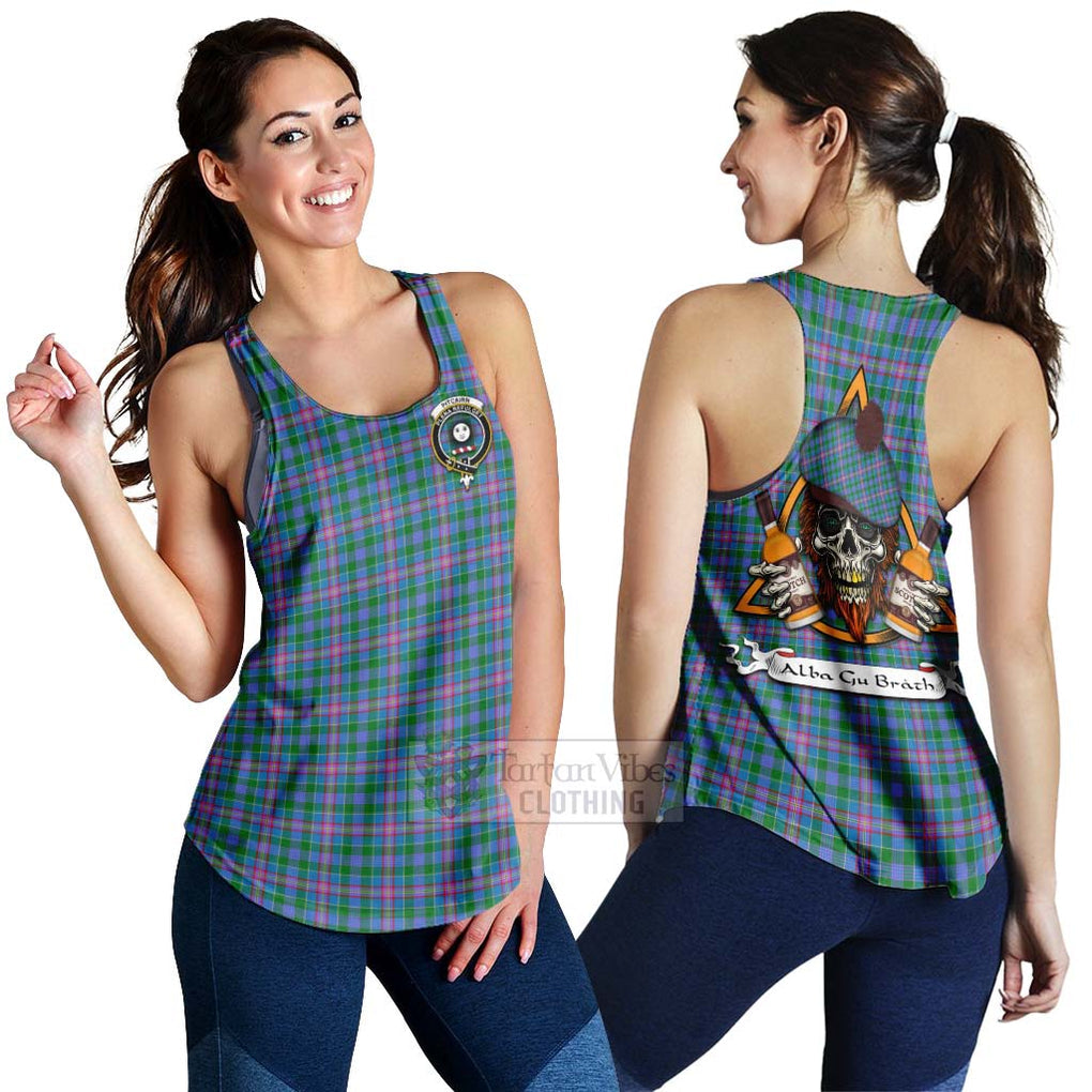 Tartan Vibes Clothing Pitcairn Tartan Women's Racerback Tanks with Family Crest and Bearded Skull Holding Bottles of Whiskey