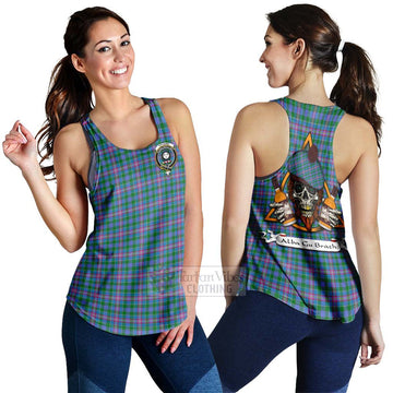 Pitcairn Tartan Women's Racerback Tanks with Family Crest and Bearded Skull Holding Bottles of Whiskey