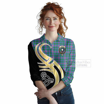 Pitcairn Tartan Women's Casual Shirt with Family Crest and Celtic Symbol Style