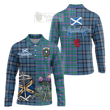 Pitcairn Tartan Long Sleeve Polo Shirt Happy St. Andrew's Day Half Tartan Style Unisex - Tartan Vibes Clothing