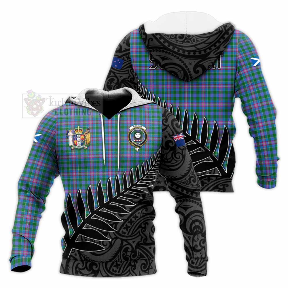 Tartan Vibes Clothing Pitcairn Crest Tartan Knitted Hoodie with New Zealand Silver Fern Half Style