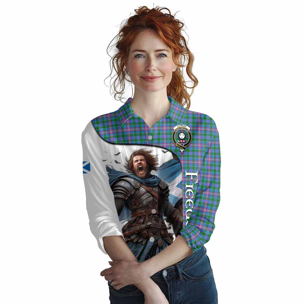 Tartan Vibes Clothing Pitcairn Crest Tartan Women's Casual Shirt Inspired by the Freedom of Scottish Warrior