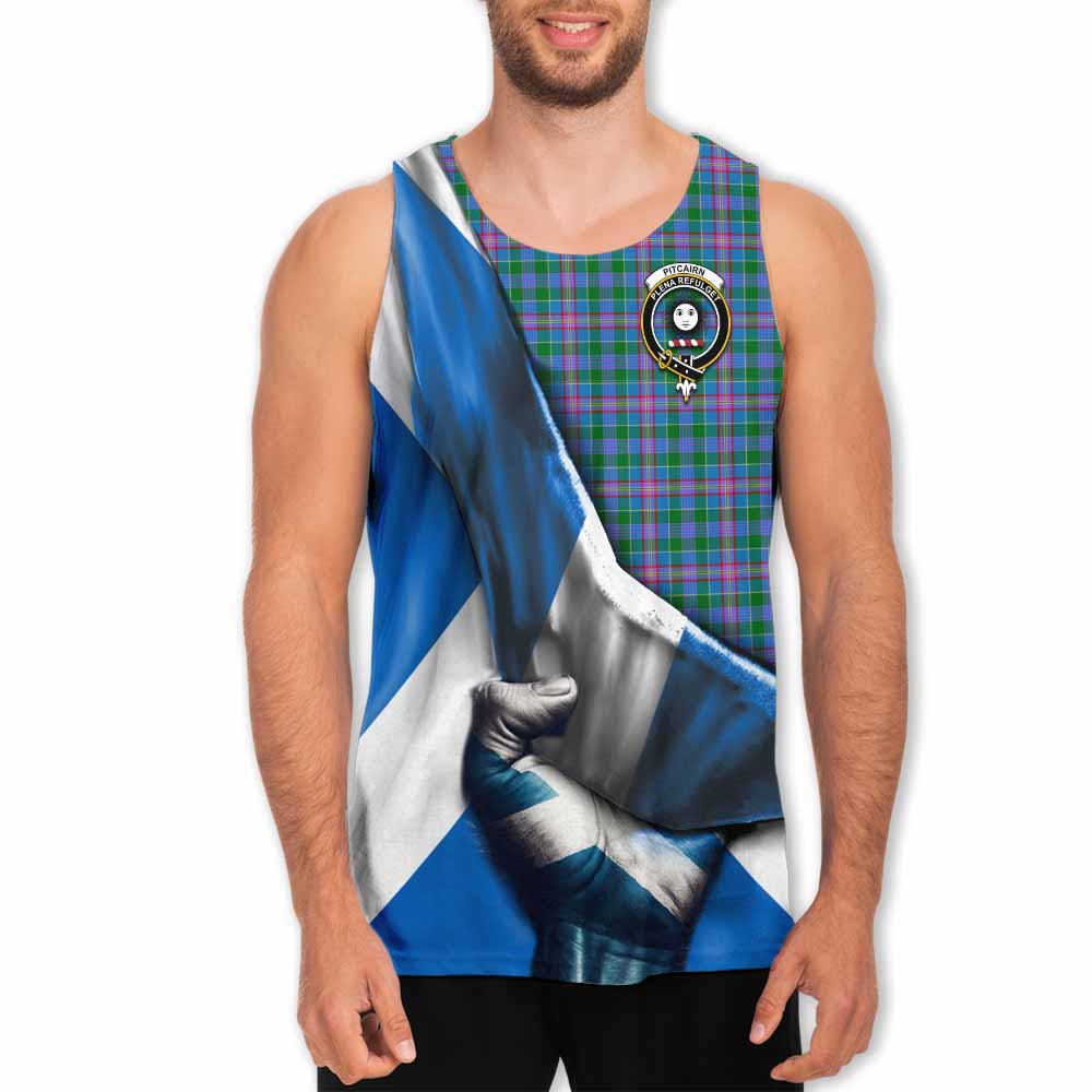 Tartan Vibes Clothing Pitcairn Tartan Men's Tank Top with Family Crest Scotland Patriotic Style