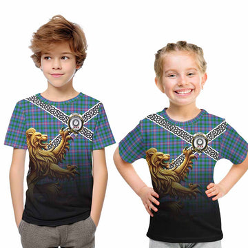 Pitcairn Crest Tartan Kid T-Shirt with Golden Lion Emblem Celtic Style Youth XL Size14 - Tartan Vibes Clothing
