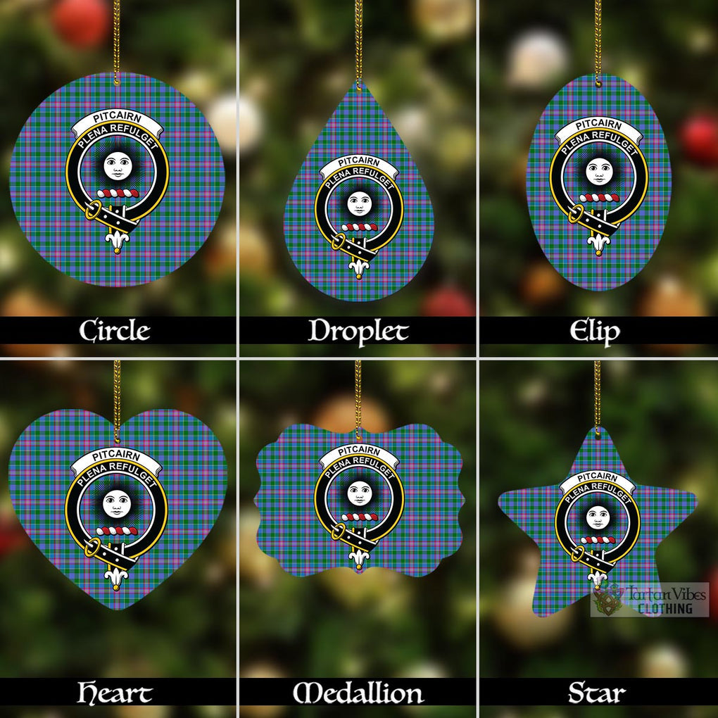 Tartan Vibes Clothing Pitcairn Tartan Christmas Aluminium Ornament with Family Crest