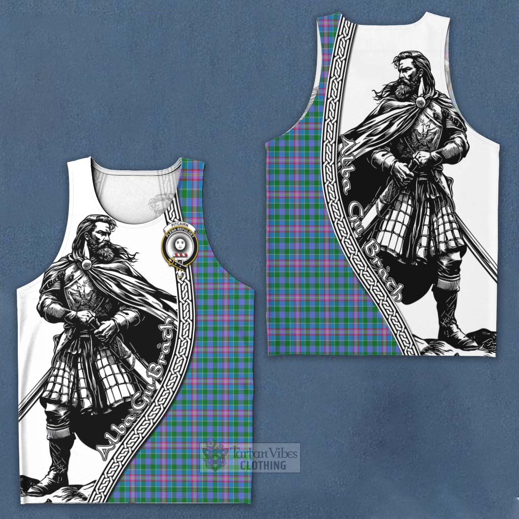 Tartan Vibes Clothing Pitcairn Tartan Clan Crest Men's Tank Top with Highlander Warrior Celtic Style