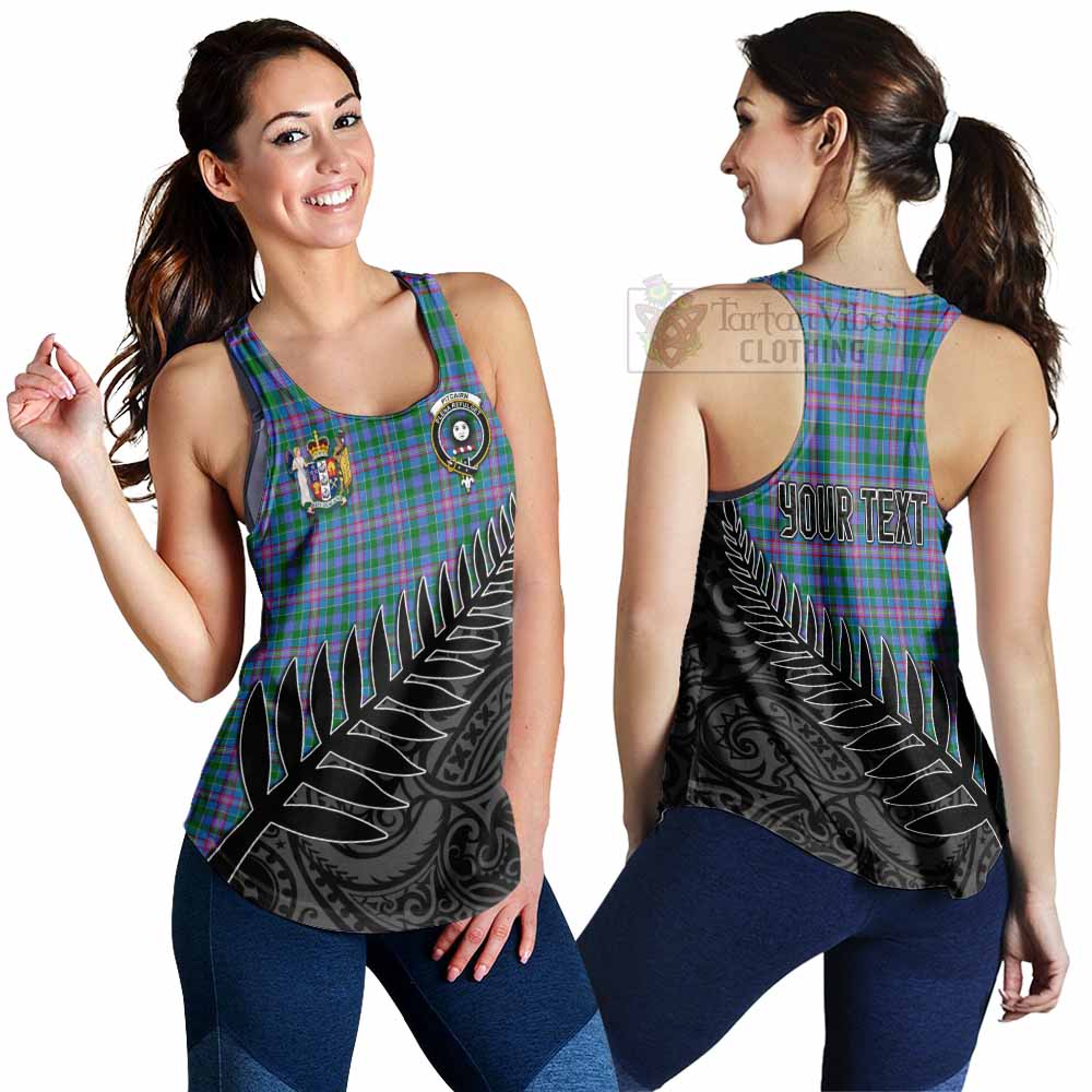 Tartan Vibes Clothing Pitcairn Crest Tartan Women's Racerback Tanks with New Zealand Silver Fern Half Style