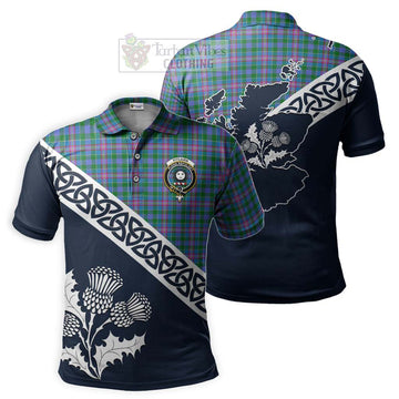 Pitcairn Tartan Polo Shirt Featuring Thistle and Scotland Map