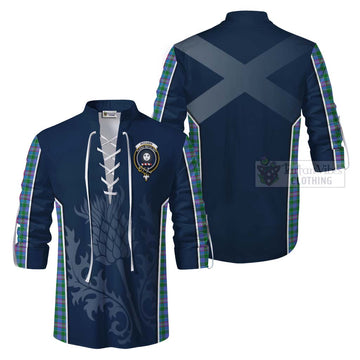 Pitcairn Tartan Ghillie Kilt Shirt with Family Crest and Scottish Thistle Vibes Sport Style Men - Tartan Vibes Clothing