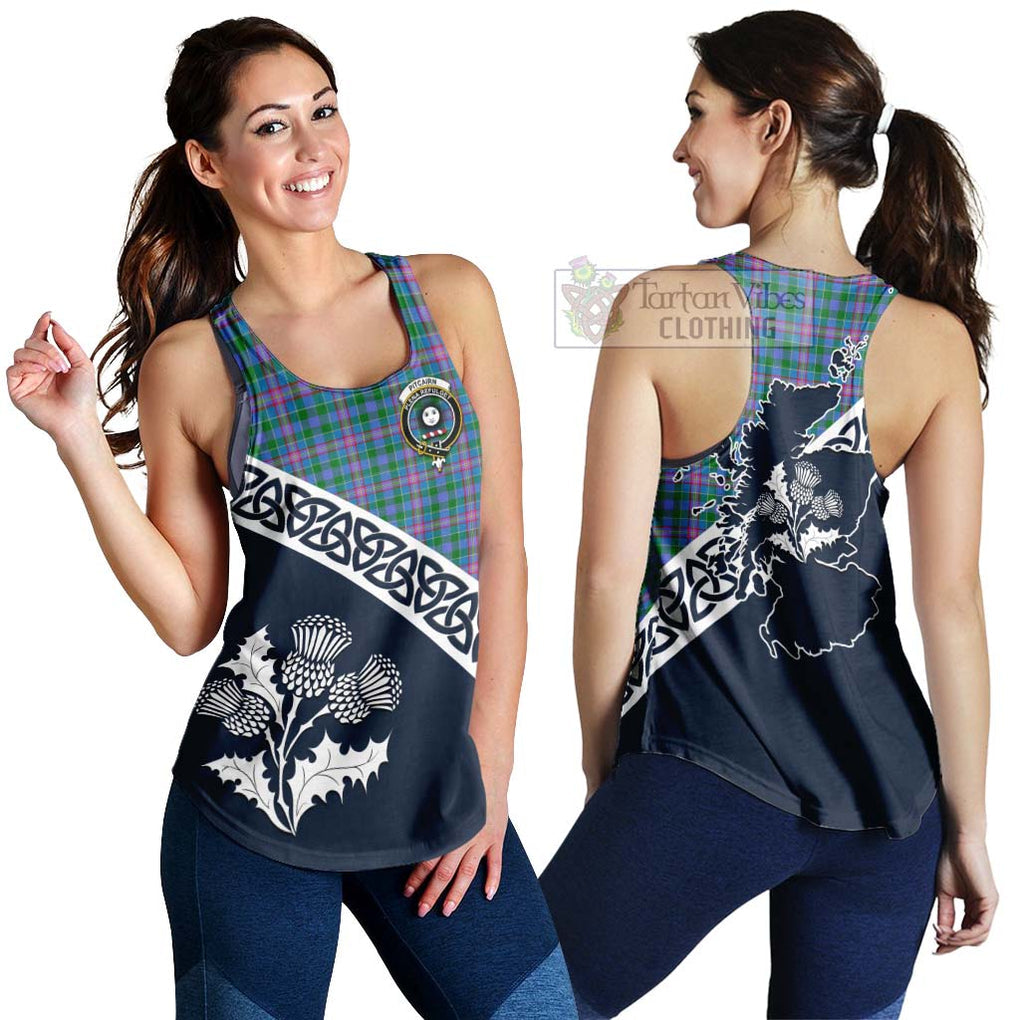 Tartan Vibes Clothing Pitcairn Tartan Women's Racerback Tanks Featuring Thistle and Scotland Map