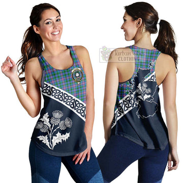 Pitcairn Tartan Women's Racerback Tanks Featuring Thistle and Scotland Map