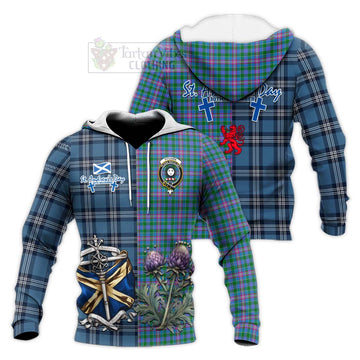 Pitcairn Tartan Knitted Hoodie Happy St. Andrew's Day Half Tartan Style