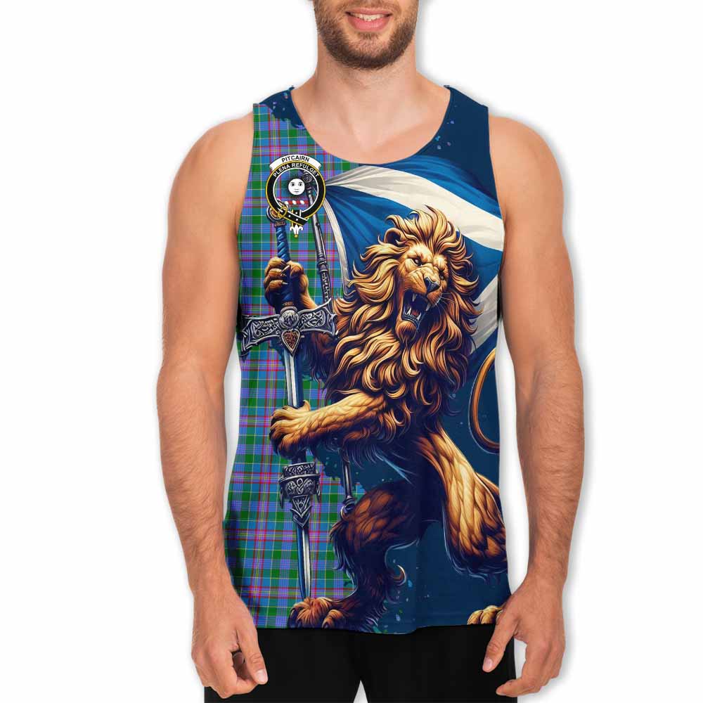 Tartan Vibes Clothing Pitcairn Tartan Family Crest Men's Tank Top with Scottish Majestic Lion