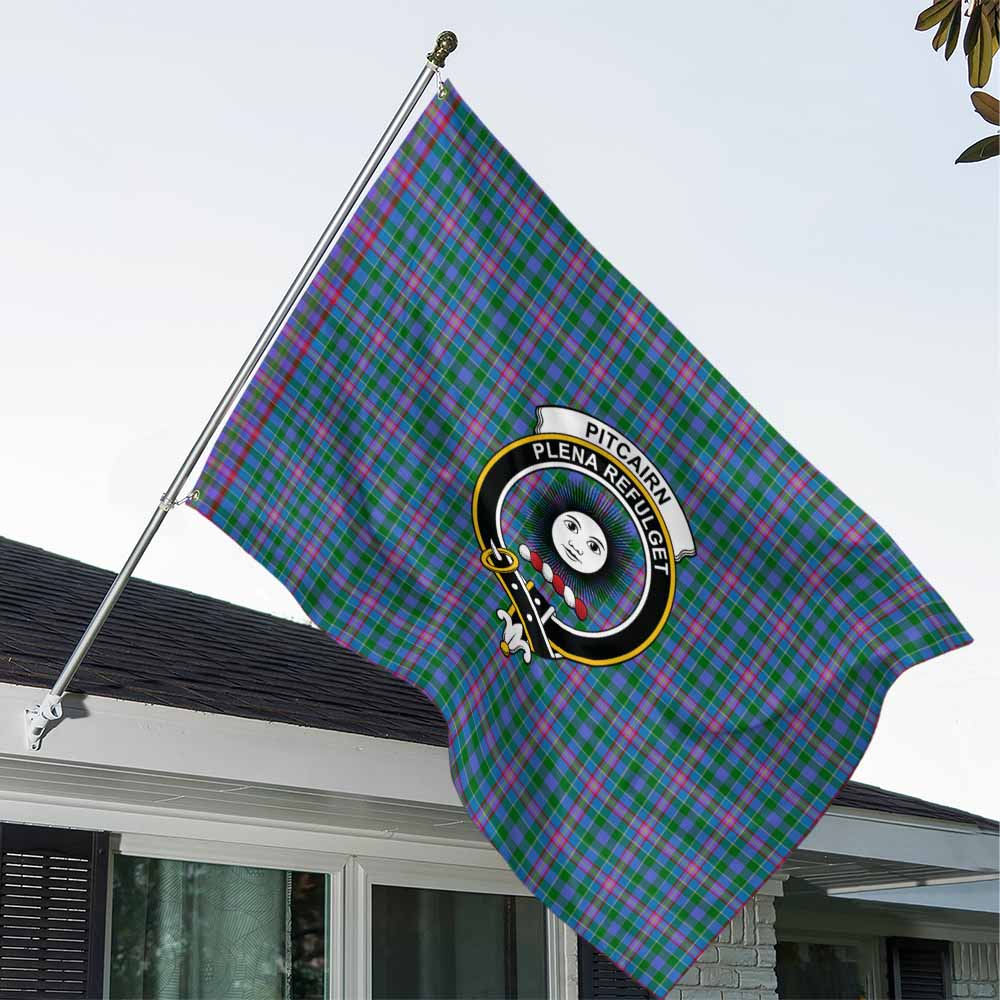 Tartan Vibes Clothing Pitcairn Tartan House Flag with Family Crest