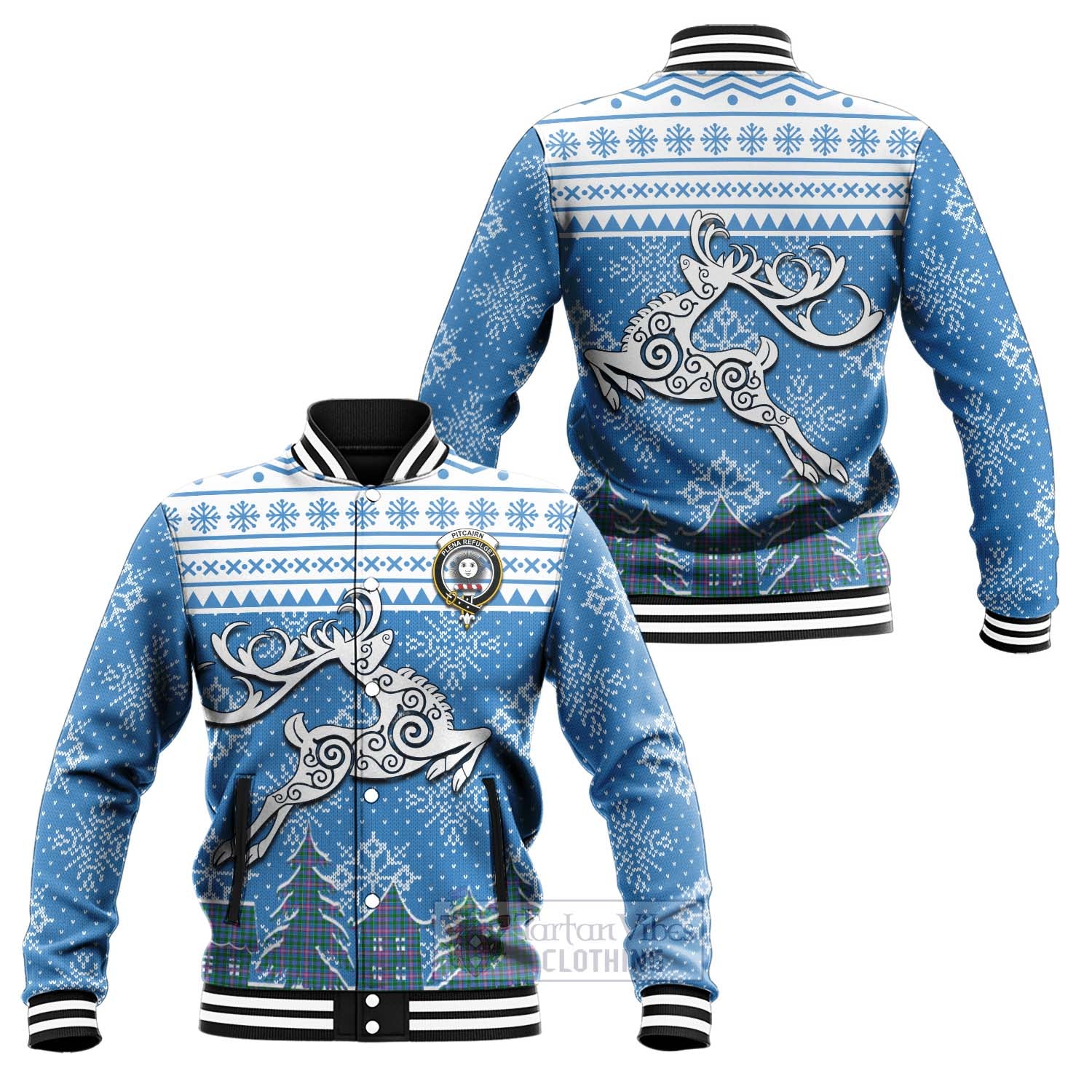 Pitcairn Clan Christmas Baseball Jacket Celtic Reindeer Style Unisex - Tartan Vibes Clothing