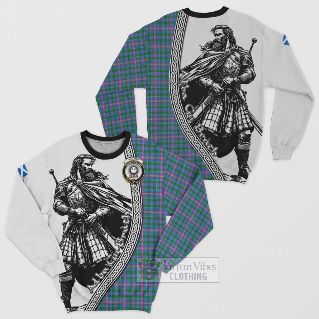 Pitcairn Tartan Clan Crest Sweatshirt with Highlander Warrior Celtic Style Unisex - Tartan Vibes Clothing