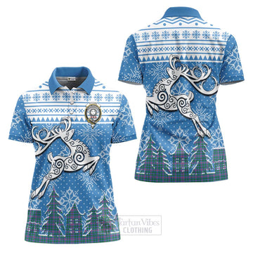 Pitcairn Clan Christmas Women's Polo Shirt Celtic Reindeer Style