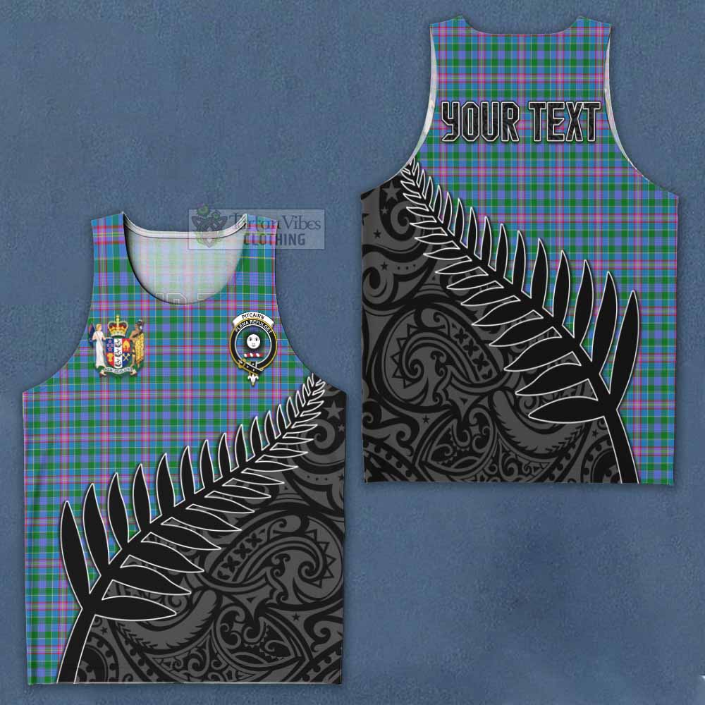 Tartan Vibes Clothing Pitcairn Crest Tartan Men's Tank Top with New Zealand Silver Fern Half Style