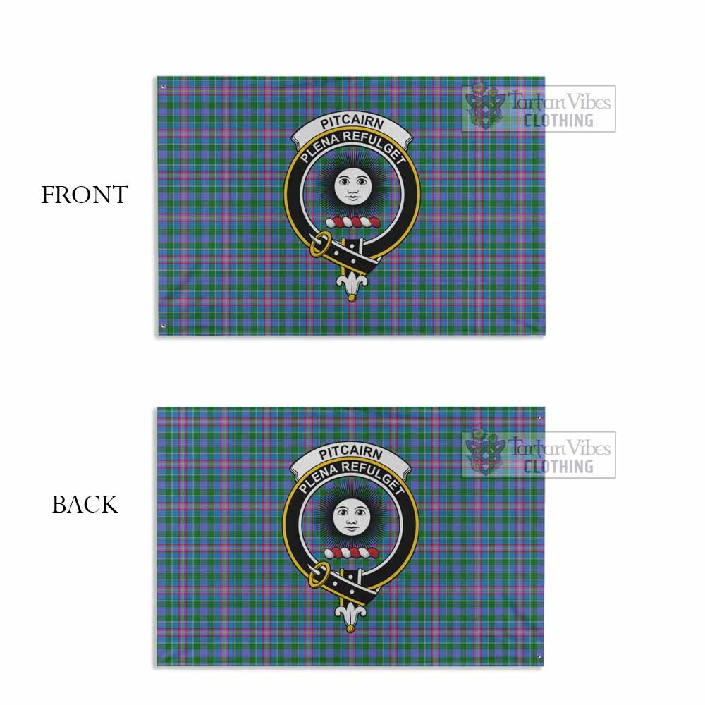 Tartan Vibes Clothing Pitcairn Tartan House Flag with Family Crest