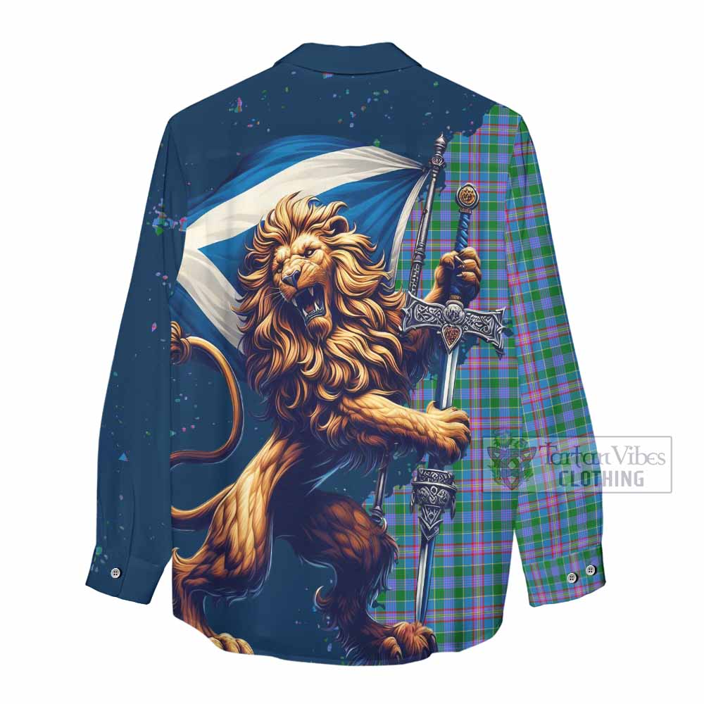 Tartan Vibes Clothing Pitcairn Tartan Family Crest Women's Casual Shirt with Scottish Majestic Lion