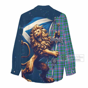 Pitcairn Tartan Family Crest Women's Casual Shirt with Scottish Majestic Lion