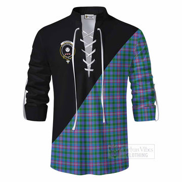 Pitcairn Tartan Ghillie Kilt Shirt with Family Crest and Military Logo Style - Tartan Vibes Clothing