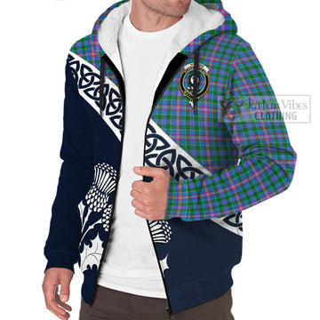 Pitcairn Tartan Sherpa Hoodie Featuring Thistle and Scotland Map