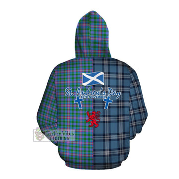 Pitcairn Tartan Cotton Hoodie Happy St. Andrew's Day Half Tartan Style Pullover Hoodie - Tartan Vibes Clothing