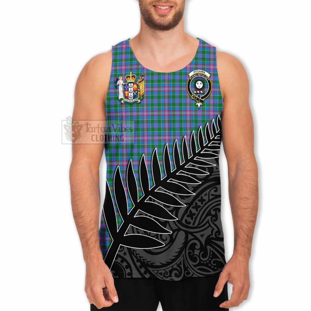 Tartan Vibes Clothing Pitcairn Crest Tartan Men's Tank Top with New Zealand Silver Fern Half Style