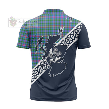 Pitcairn Tartan Zipper Polo Shirt Featuring Thistle and Scotland Map - Tartanvibesclothing Store
