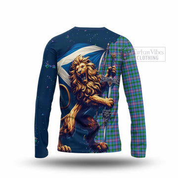 Pitcairn Tartan Family Crest Long Sleeve T-Shirt with Scottish Majestic Lion - Tartan Vibes Clothing