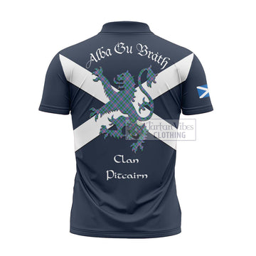 Pitcairn Tartan Lion Rampant Zipper Polo Shirt Proudly Display Your Heritage with Alba Gu Brath and Clan Name - Tartan Vibes Clothing