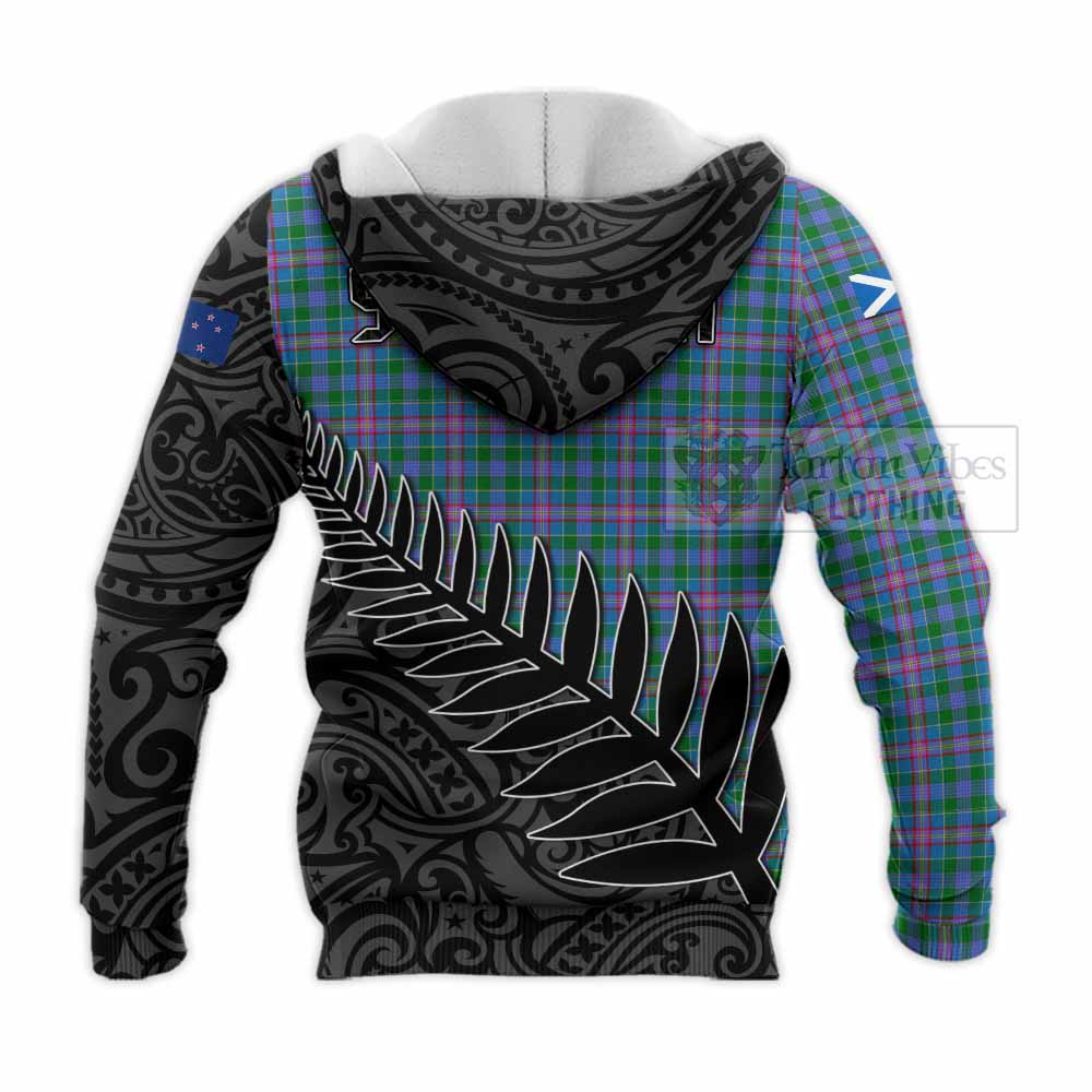 Tartan Vibes Clothing Pitcairn Crest Tartan Knitted Hoodie with New Zealand Silver Fern Half Style