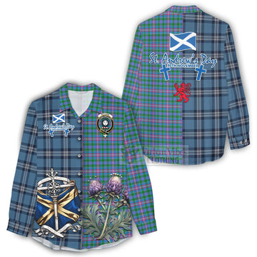 Pitcairn Tartan Women's Casual Shirt Happy St. Andrew's Day Half Tartan Style