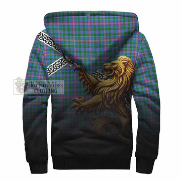 Pitcairn Crest Tartan Sherpa Hoodie with Golden Lion Emblem Celtic Style - Tartan Vibes Clothing