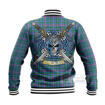 Pitcairn Tartan Baseball Jacket with Family Crest Celtic Skull Style - Tartan Vibes Clothing