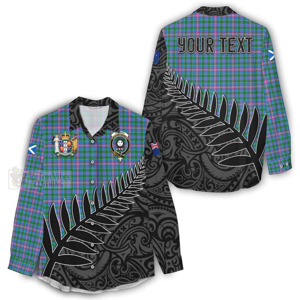 Tartan Vibes Clothing Pitcairn Crest Tartan Women's Casual Shirt with New Zealand Silver Fern Half Style