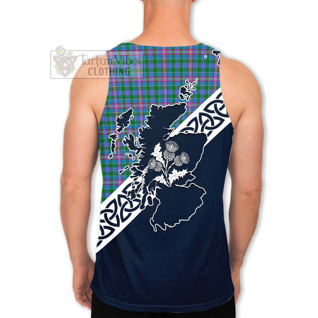 Tartan Vibes Clothing Pitcairn Tartan Men's Tank Top Featuring Thistle and Scotland Map