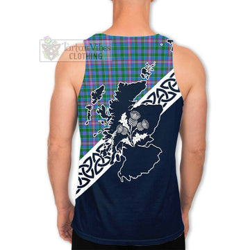 Pitcairn Tartan Men's Tank Top Featuring Thistle and Scotland Map