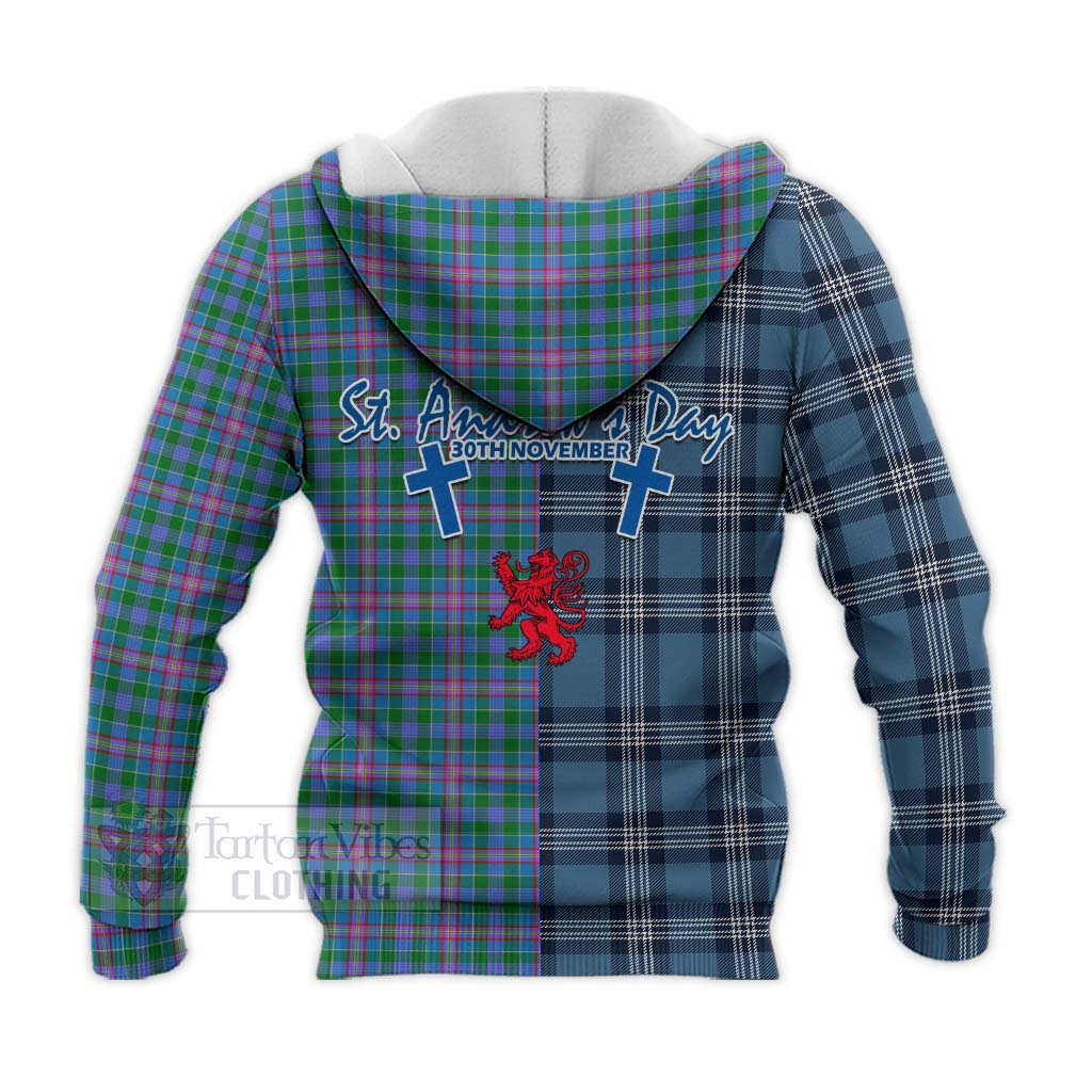 Tartan Vibes Clothing Pitcairn Tartan Knitted Hoodie Happy St. Andrew's Day Half Tartan Style