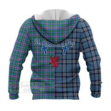 Pitcairn Tartan Knitted Hoodie Happy St. Andrew's Day Half Tartan Style