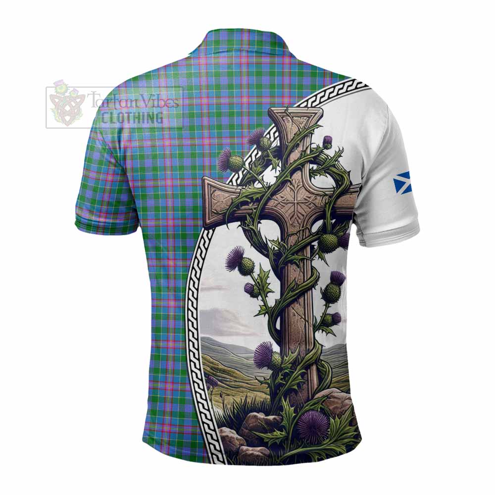 Tartan Vibes Clothing Pitcairn Tartan Polo Shirt with Family Crest and St. Andrew's Cross Accented by Thistle Vines