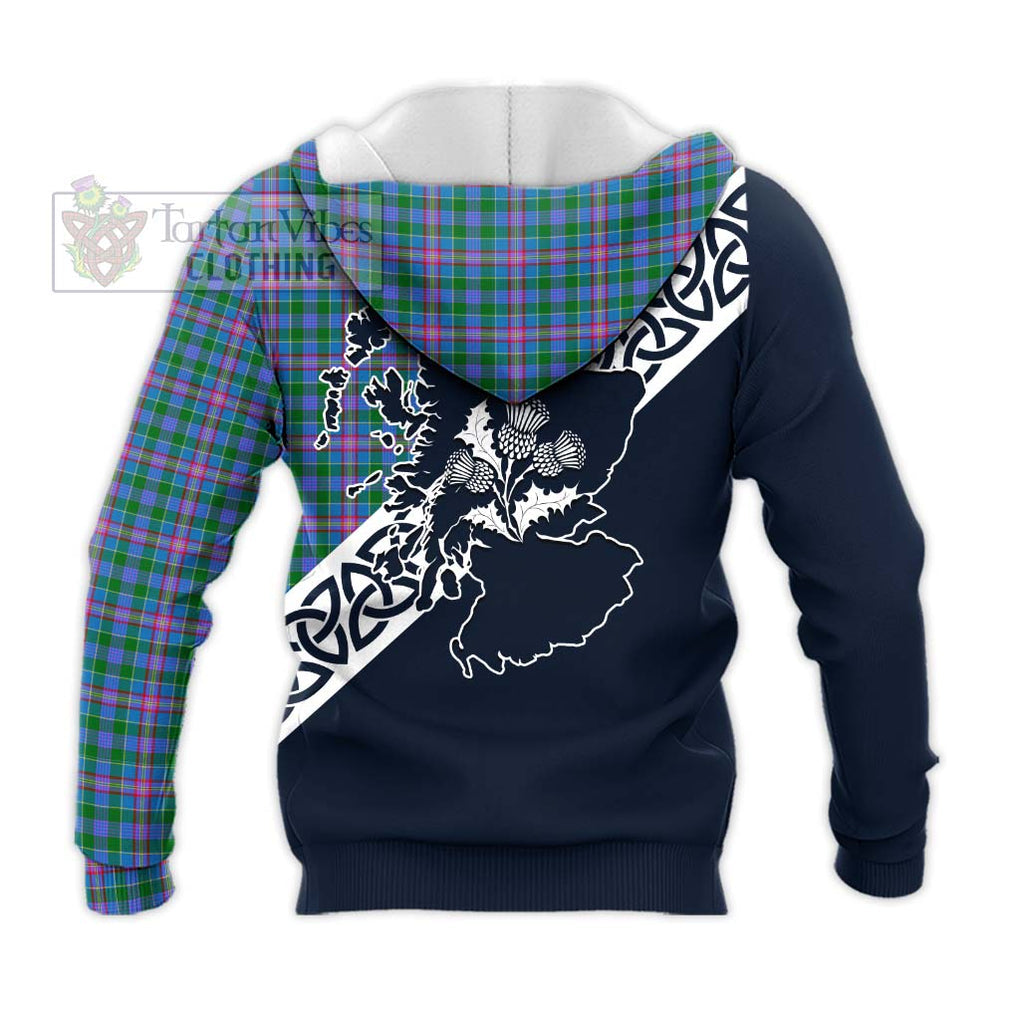 Tartan Vibes Clothing Pitcairn Tartan Knitted Hoodie Featuring Thistle and Scotland Map