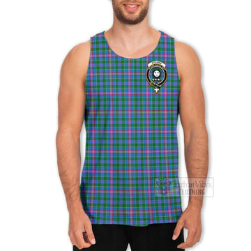 Pitcairn Tartan Men's Tank Top with Family Crest and Bearded Skull Holding Bottles of Whiskey