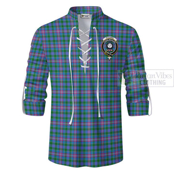 Pitcairn Tartan Ghillie Kilt Shirt with Family Crest and Bearded Skull Holding Bottles of Whiskey - Tartan Vibes Clothing