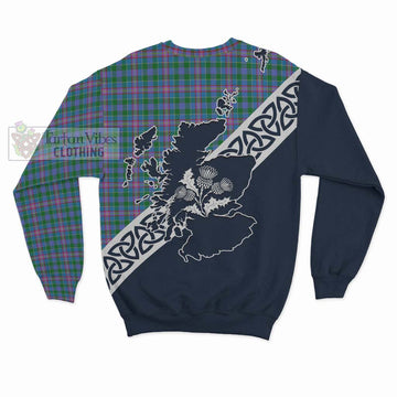 Pitcairn Tartan Sweatshirt Featuring Thistle and Scotland Map