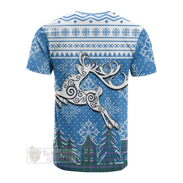 Pitcairn Clan Christmas Cotton T-shirt Celtic Reindeer Style - Tartan Vibes Clothing