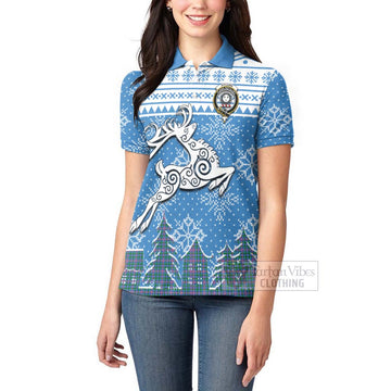 Pitcairn Clan Christmas Women's Polo Shirt Celtic Reindeer Style